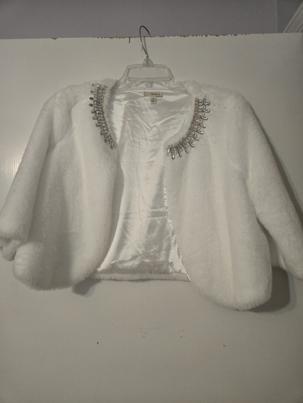 White Embellished Faux-Fur Shrug for Women - Picture 1 of 3